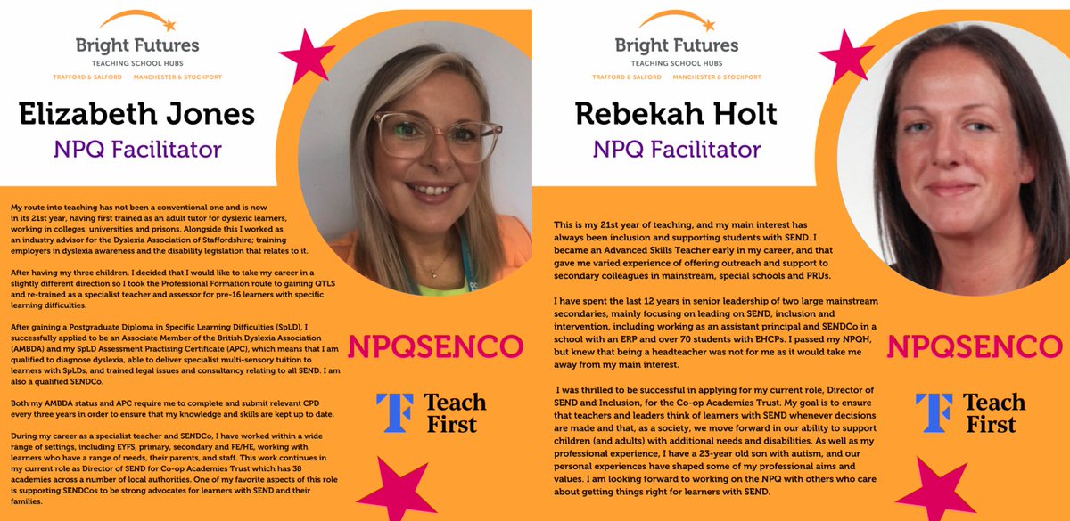 TSHubsBF's tweet photo. What a brilliant launch session to 50 #NPQSENCO programme members! We're thrilled to be able to provide such important #SEND Leadership CPD!
Liz & Rebekah are hugely passionate about prioritising #SEND CPD, it was inspirational to hear from them! π§‘ https://t.co/MGGmyZsFGc