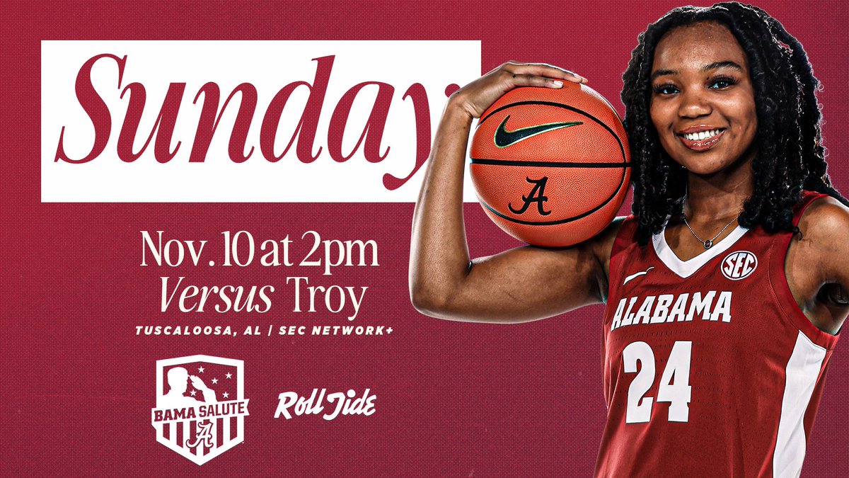 Alabama Athletics (@ua_athletics) on Twitter photo Tomorrow is game day! Make sure to pack Coleman and show your support for Bama Salute. See 🫵 there!
🆚 Troy
📍 Coleman Coliseum
⏰ Sunday, 2 PM CT
#RollTide | <a href="/AlabamaWBB/">Alabama Women’s Basketball</a> Tomorrow is game day! Make sure to pack Coleman and show your support for Bama Salute. See 🫵 there!
🆚 Troy
📍 Coleman Coliseum
⏰ Sunday, 2 PM CT
#RollTide | <a href="/AlabamaWBB/">Alabama Women’s Basketball</a>