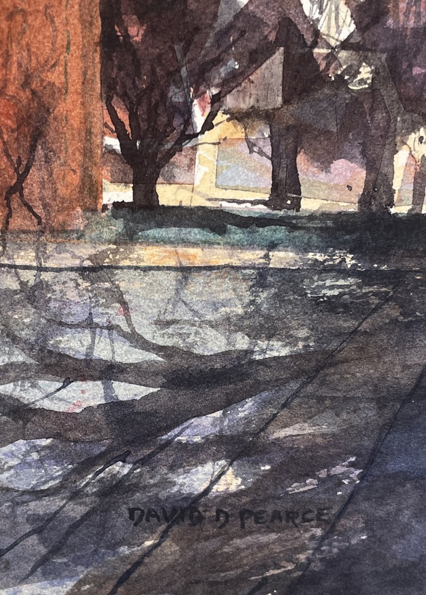 daviddpearce's tweet photo. A little shadow practice - 9x12 #watercolorpainting of Massachusetts Hall, #BowdoinCollege #collegearchitecture #quad #treeshadows #walkways #goingtoclass #originalart #maineart #ddpearcefineart #daviddpearce https://t.co/oFj7UCYTNA