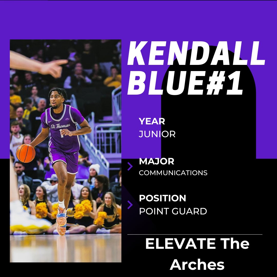 Meet #1 Kendall Blue,our junior guard from Woodbury, MN, and a Communications major.Inspired by Kevin Durant and his biggest supporters, his parents, He's celebrated some big moments, including breaking 1,000 points in high school #ELEVATEtheArches