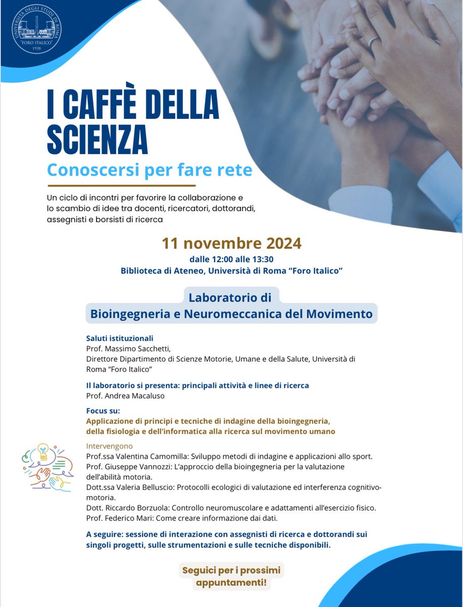 To boost collaboration among research labs and advance interdisciplinary goals, the University of Foro Italico's Department is hosting a seminar series open to the entire academic community. The next, led by our Lab, is on Nov 11, 12:00-1:30 pm. We look forward to welcoming you!