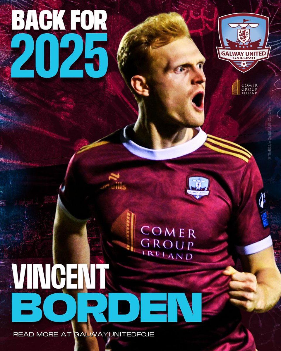 Galway United are thrilled to share that Vincent Borden will be back in Maroon for 2025 💪

The American midfielder has re-signed for next season's Premier Division campaign, read more here 👉 galwayunitedfc.ie/vincent-borden…

#ItsATribalThing | #GUFC2025