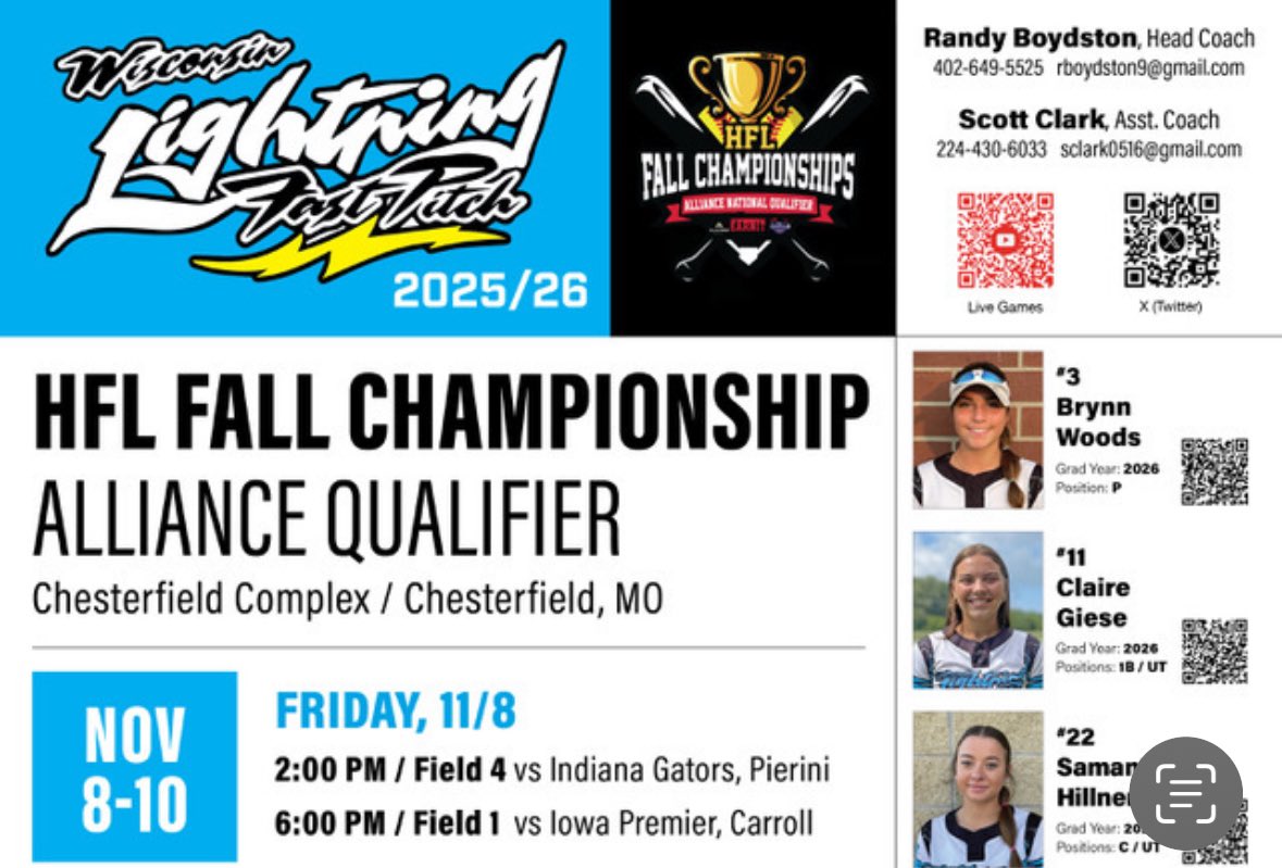 Last tournament of the fall season in St. Louis for the Alliance National Qualifier.  Last chance during the open period to check out our 2026’s. 

<a href="/3BrynnWoods/">Brynn Woods 2026</a>
<a href="/HillnerSamantha/">Samantha Hillner 2026</a>
<a href="/ClaireGiese11/">Claire</a>

#LightningPride