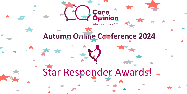 CareOpinionScot's tweet photo. We now move onto our last session of the day which, very excitingly, is our Star Responder Awards Ceremony presented by @DendyLisa &amp; Liz! 
Stay tuned for the announcement of who the winners are...🥁⭐️#COconf24 https://t.co/RqBOFdkH7S