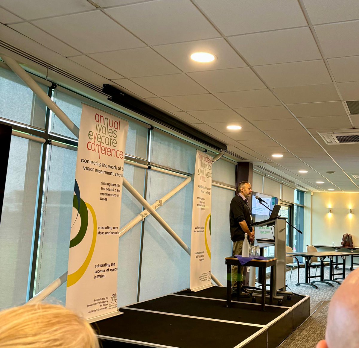We're at the annual #EyeCareWales conference! It's a pleasure to be here and see the latest in eye care!

<a href="/UCANProduction/">UCAN Productions</a> was very entertaining with their skit on ‘Banana tech AI’ it was well received with laughs all around! 👏

<a href="/WGHealthandCare/">Welsh Government Health and Social Care</a>
<a href="/Jeremy_Miles/">Jeremy Miles</a>
<a href="/GuideDogsCymru/">Guide Dogs Cymru</a>