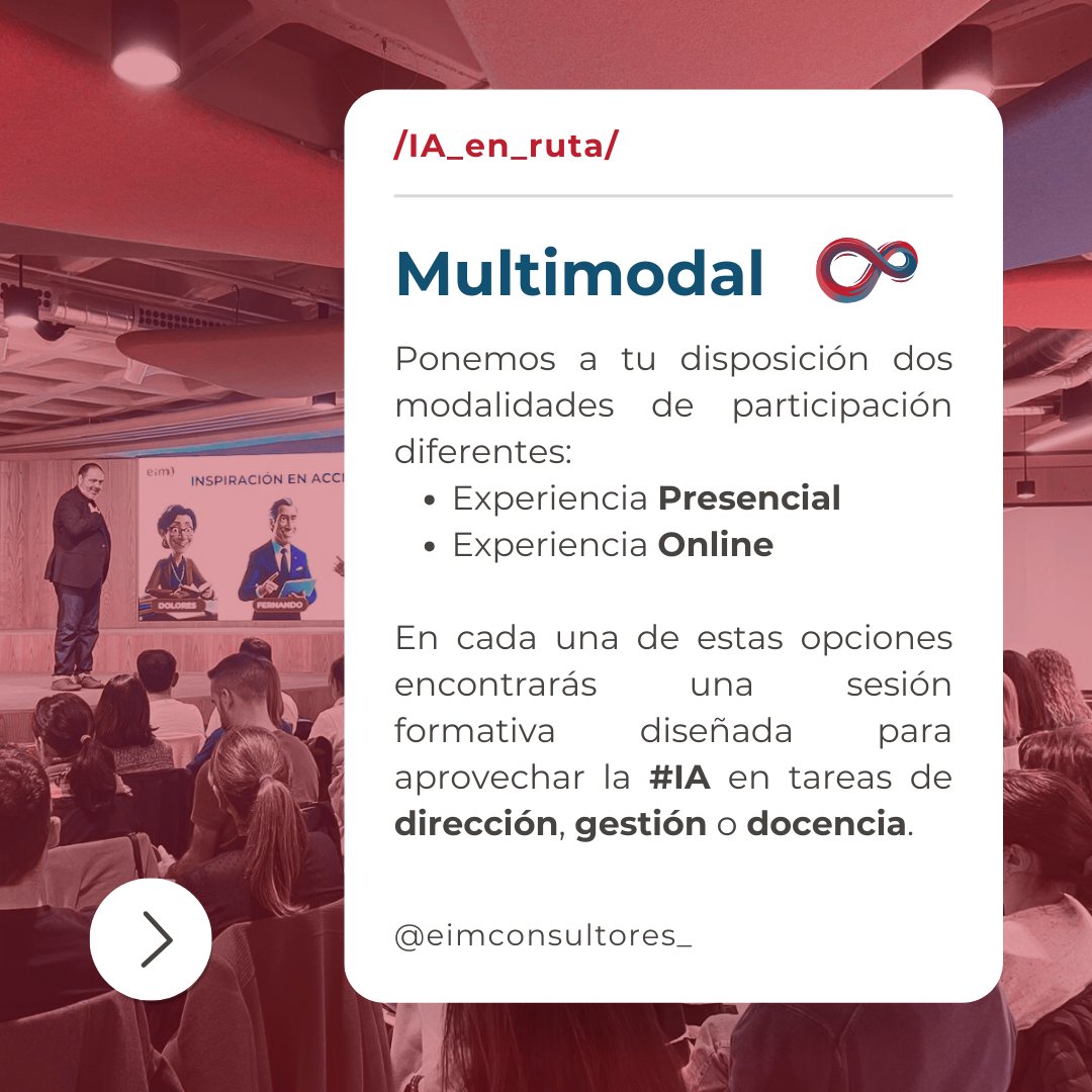 EIMConsultores's tweet photo. ¿Quieres unirte a nuestra ruta con la #IA? 🚗 

Tienes una plaza esperándote👇🏼 https://t.co/DzWBE5iEDK