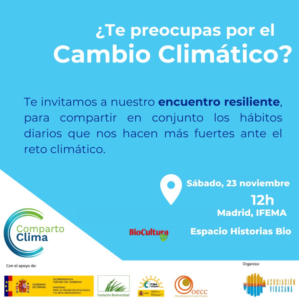 Asociación Vida Sana (@vidasana_avs) on Twitter photo 📢📢📢 Si estás en Madrid el 23 de noviembre, pásate por <a href="/biocultura/">BioCultura</a> y participa en el encuentro resiliente CompartoClima. Pídenos invitaciones para la feria respondiendo a este tuit y te las haremos llegar #proyectosFB <a href="/FBiodiversidad/">Fundación Biodiversidad</a> 📢📢📢 Si estás en Madrid el 23 de noviembre, pásate por <a href="/biocultura/">BioCultura</a> y participa en el encuentro resiliente CompartoClima. Pídenos invitaciones para la feria respondiendo a este tuit y te las haremos llegar #proyectosFB <a href="/FBiodiversidad/">Fundación Biodiversidad</a>