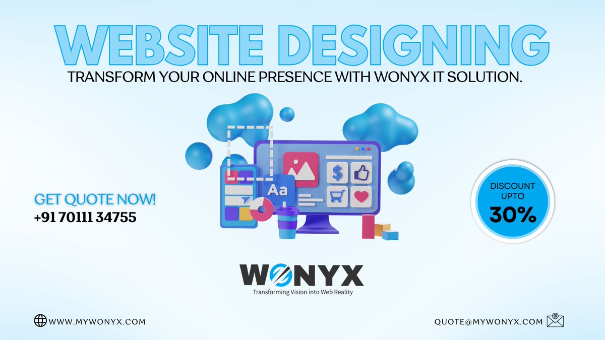 WonyxItsolution's tweet image. Get a custom-designed, mobile-responsive #website tailored to your brand—all at a highly competitive price.
Elevate Your Online Presence with #WonyxITSolutions!
🌐 mywonyx.com/web-design-aus…
📞 +91 70111 34755

#websitedesign #WebsiteDevelopment #digitalmarketer