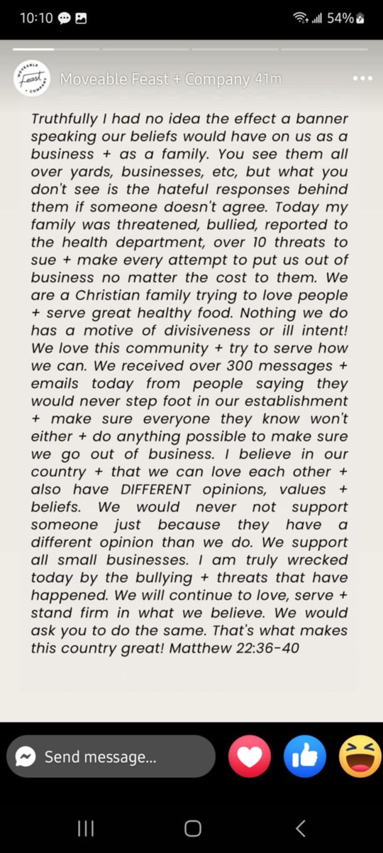 JohnLBria's tweet image. Movable Feast responded and shared some of the hate mail. What a horrible moment for my town!