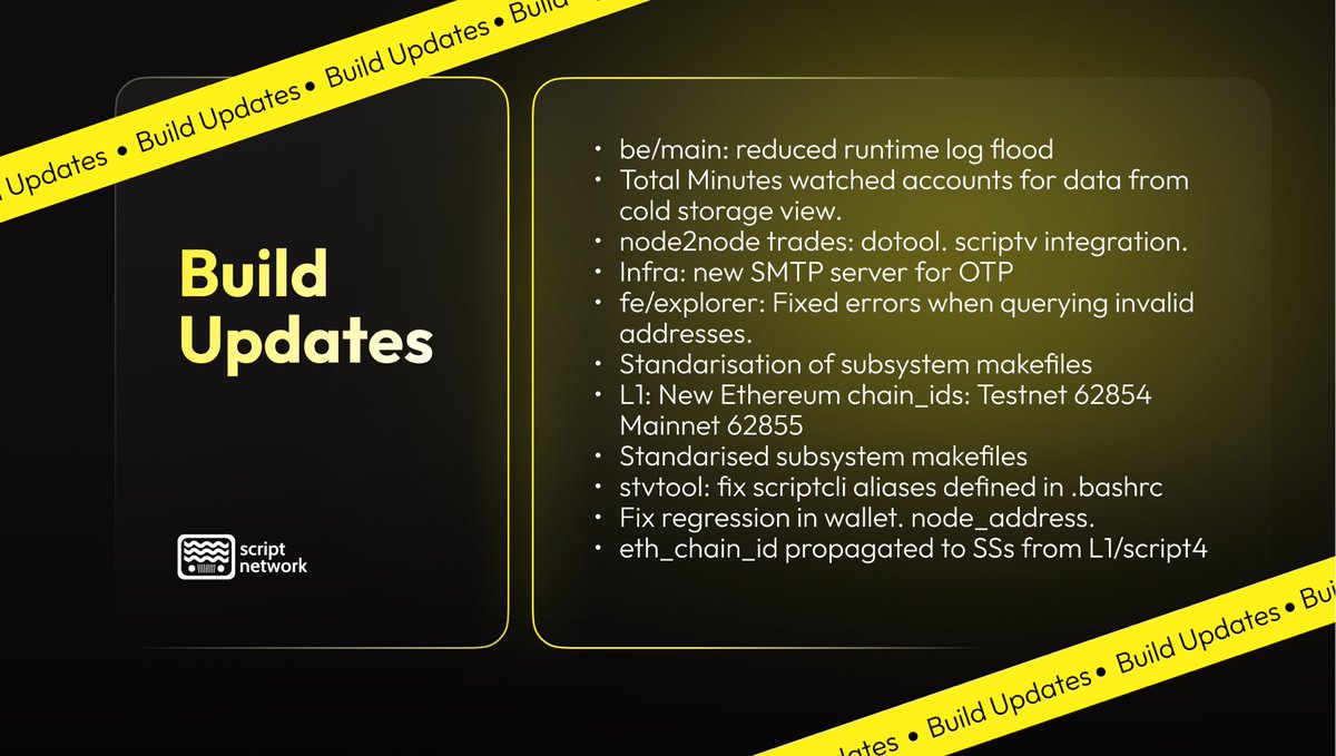 script_network's tweet image. 🚧  Script Network Build Updates:

It’s time for our latest bi-weekly roundup of technical progress! The team is making daily strides, pushing forward to hit every roadmap milestone. Each update brings us closer to our goals, and we’re excited to share the latest achievements…