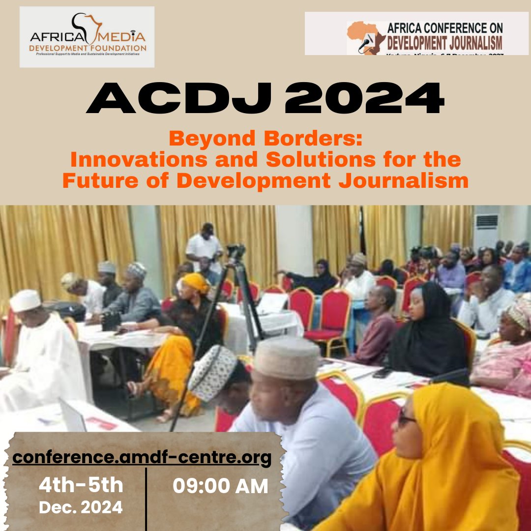 🎉 We are excited about this year's Africa Conference on Development Journalism #acdj2024.
Are you?
Join us Dec 4th &amp; 5th for Africa's biggest gathering of development journalists. 

Registration is open to all:
#journalists
 #CSO #developmenenthusiasts #Academia
#MediaConference