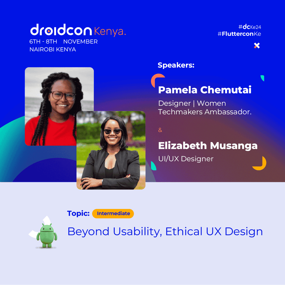 droidconke's tweet photo. Get ready to challenge your design mindset with @selim_chemutai and @_Musanga in Beyond Usability, Ethical UX Design ⚖️✨! Learn how to balance usability and ethics, avoid dark patterns, and implement transparency in your UX projects.

@googleafrica #UXEthics #DesignThinking https://t.co/R61GwlYXgF