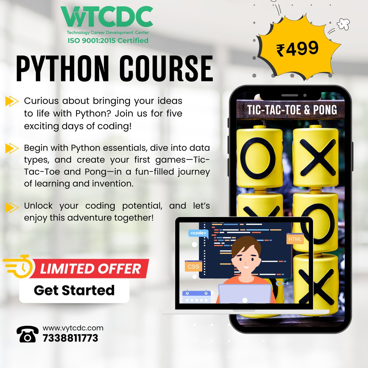 vytcdc's tweet image. Ready to bring your ideas to life in our 5-day Python journey? Dive into Python essentials, build games Don’t miss out—starts November 11th. Sign up now!
 
For More Details Call: 7338811773 or 9150002604,visit: vytcdc.com/events/python-… Email: careers@vytcdc.com
 
#vytcdc