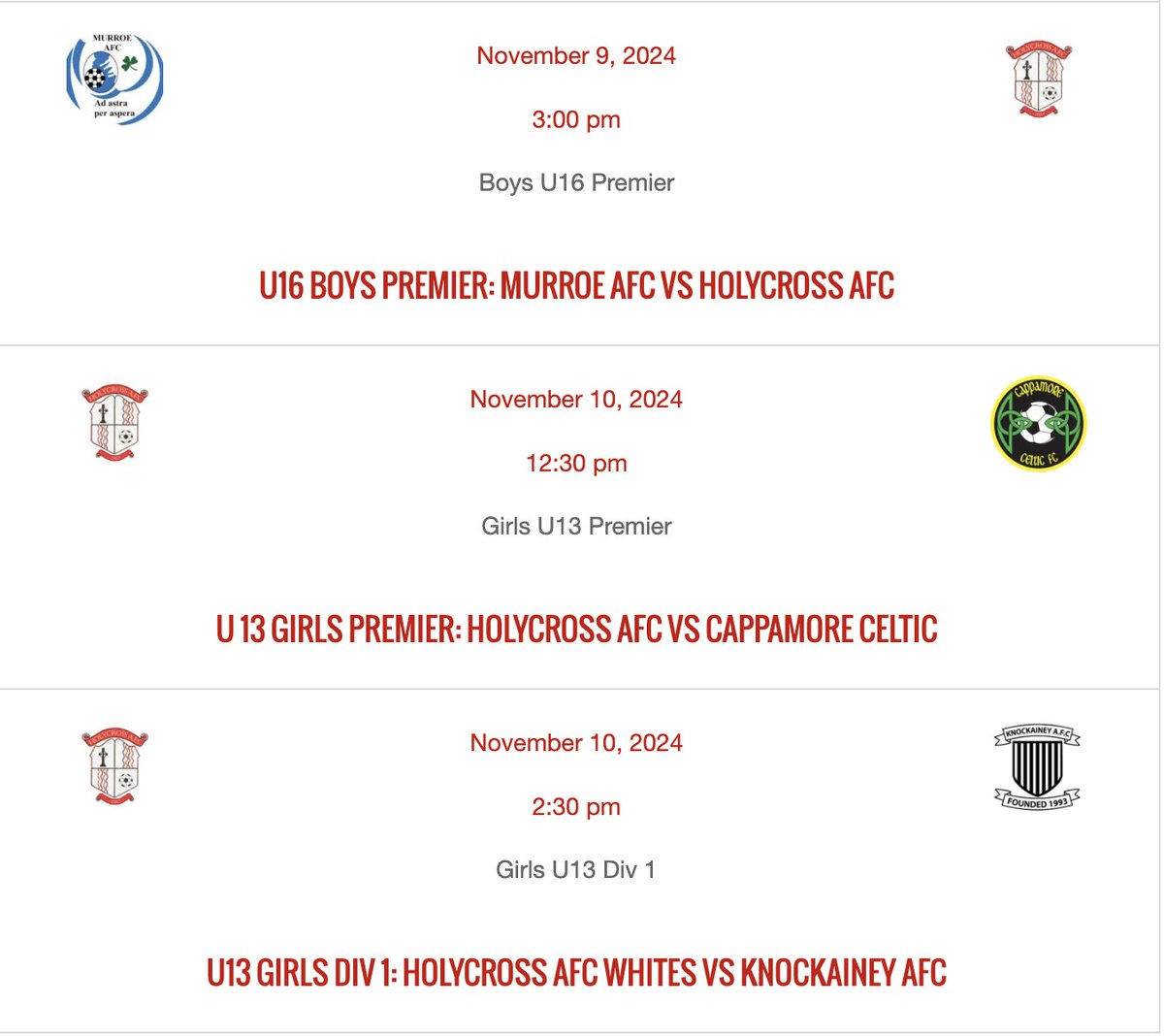 Holycross_afc's tweet photo. Upcoming games this weekend: https://t.co/SeYrwwSjVV
