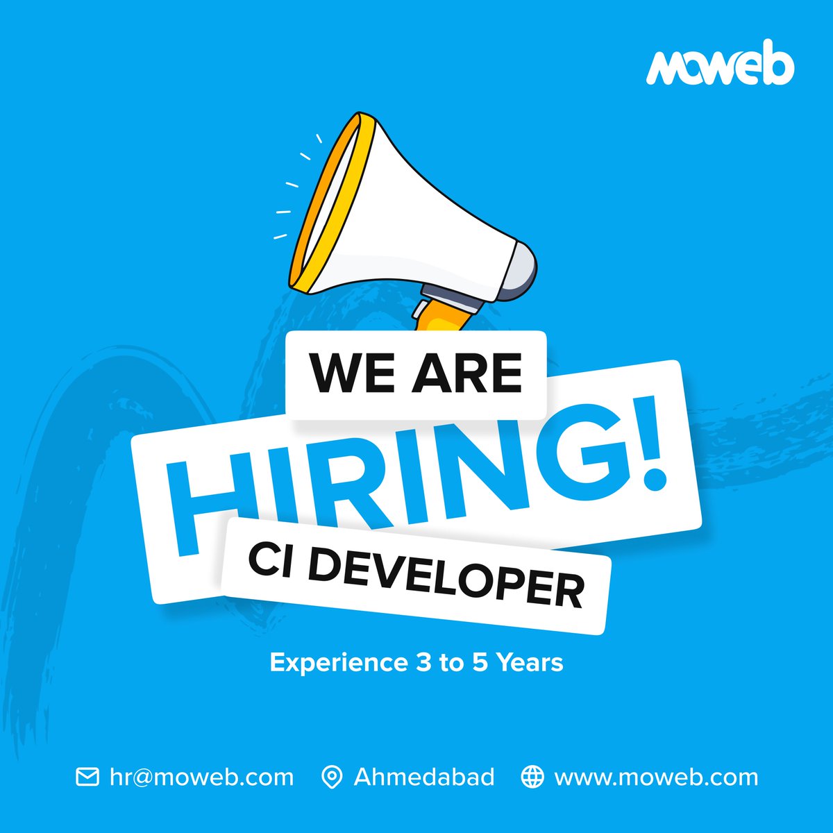 mowebtech's tweet image. Elevate Your Career with Moweb?
CI Developer
Experience: 3+ Years
Location: Ahmedabad (On-Site)
Why Moweb?
5Day Work Week
Flexible Hours
Leave Encashment
Referral Bonus
Annual Outings
Festival Fun
Collaborative Culture
hr@moweb.com
#CIDeveloper #ahmedabadjobs #ahmedabaditjobs