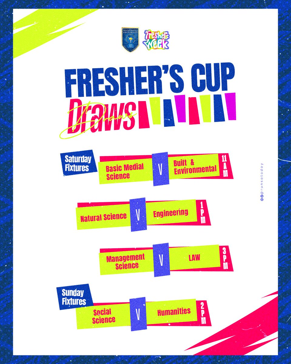 Runsatoday_'s tweet image. It's about to go down!!!
Fixtures for the first round are out.

Saturday, 9th November, 2024.
Let's come out and support our own. 

#FreshersCup #RUNSA
