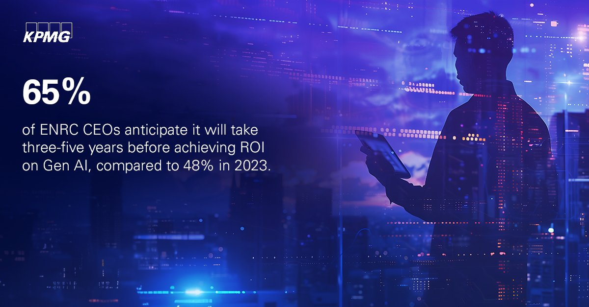 KPMGIndia's tweet image. ENRC CEOs have deepened their understanding about #GenAI and have become more pragmatic about time to value, recognising that patience will be necessary to realise its true benefits. More insights in the KPMG 2024 ENRC CEO Outlook social.kpmg/x1vl3w | #ENRich2024