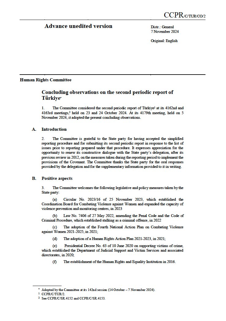 iahrageneva's tweet image. 🚨BREAKING🚨

🇺🇳The United Nations Human Rights Committee @UNTreatyBodies  released its Concluding Observations #Cobs on #Türkiye 🇹🇷: The Committee reviewed Türkiye’s compliance with the International Covenant on Civil and Political Rights, focusing on significant human rights