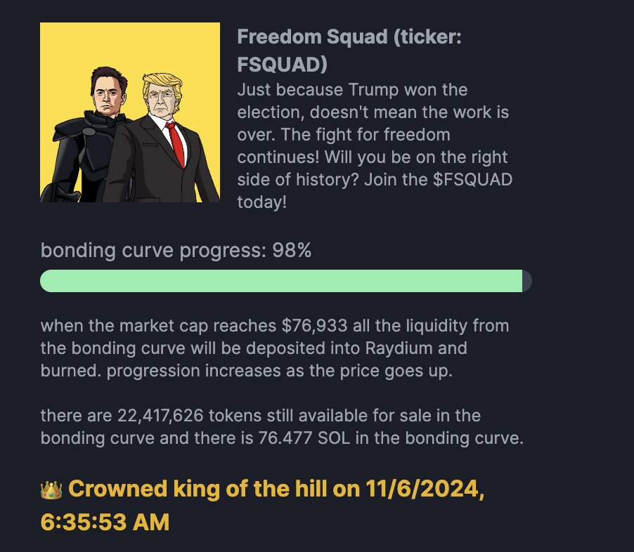FreedomSquadSo1's tweet photo. About to hit ray fam! LFG $FSQUAD! 

Buy here: https://t.co/RwdNo5w94q

$TRUMP, $47, $TREMP https://t.co/1rkUUleHQs