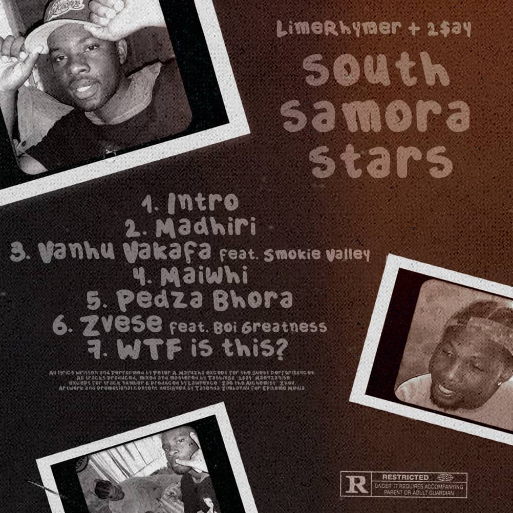 ZimSphere's tweet photo. Rising lyricist LimeRhymer – together with producer 2$ay – will be dropping a joint EP titled South Samora Stars on 8 November. Here's the tracklist. https://t.co/EdmJOIa8U2