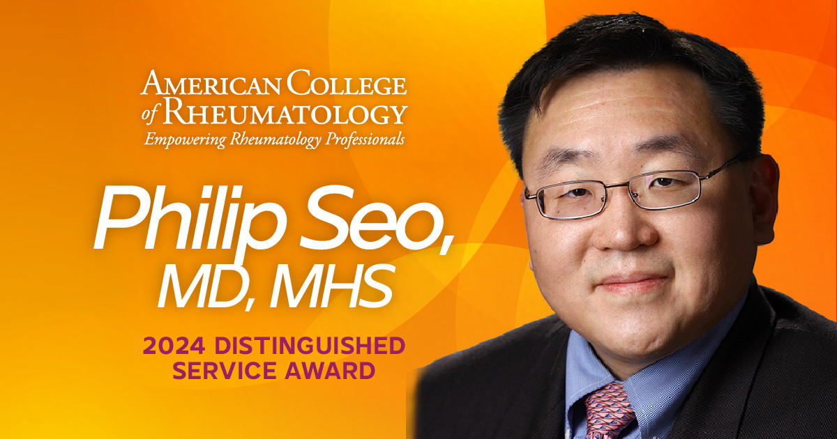Congratulations to Philip Seo, MD, MHS, recipient of the 2024 Distinguished Service Award! <a href="/philseo/">Philip Seo</a> #ACR24