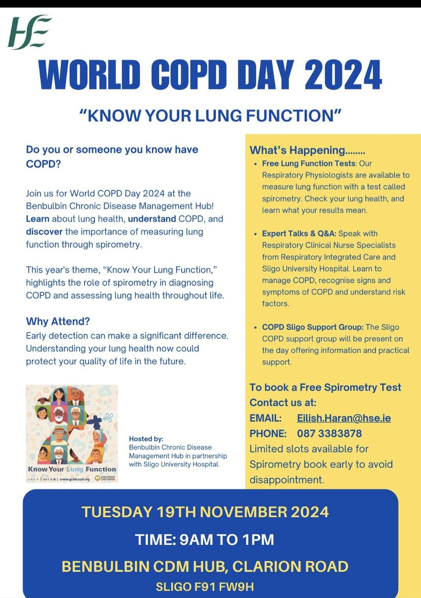 SUH Nursing Grand Rounds (@suhngr_) on Twitter photo Don't miss this great opportunity to check your lung function.
If you think you may have symptoms of COPD then come along and meet the experts.<a href="/lornanellany/">Lorna nellany</a> <a href="/Geraghty_duffy/">Mary Duffy</a> <a href="/MaryKDoherty_/">Mary Doherty</a> <a href="/Nathannnn_26/">Nathan S</a> <a href="/MauraHeffernan2/">Maura Heffernan</a> Don't miss this great opportunity to check your lung function.
If you think you may have symptoms of COPD then come along and meet the experts.<a href="/lornanellany/">Lorna nellany</a> <a href="/Geraghty_duffy/">Mary Duffy</a> <a href="/MaryKDoherty_/">Mary Doherty</a> <a href="/Nathannnn_26/">Nathan S</a> <a href="/MauraHeffernan2/">Maura Heffernan</a>