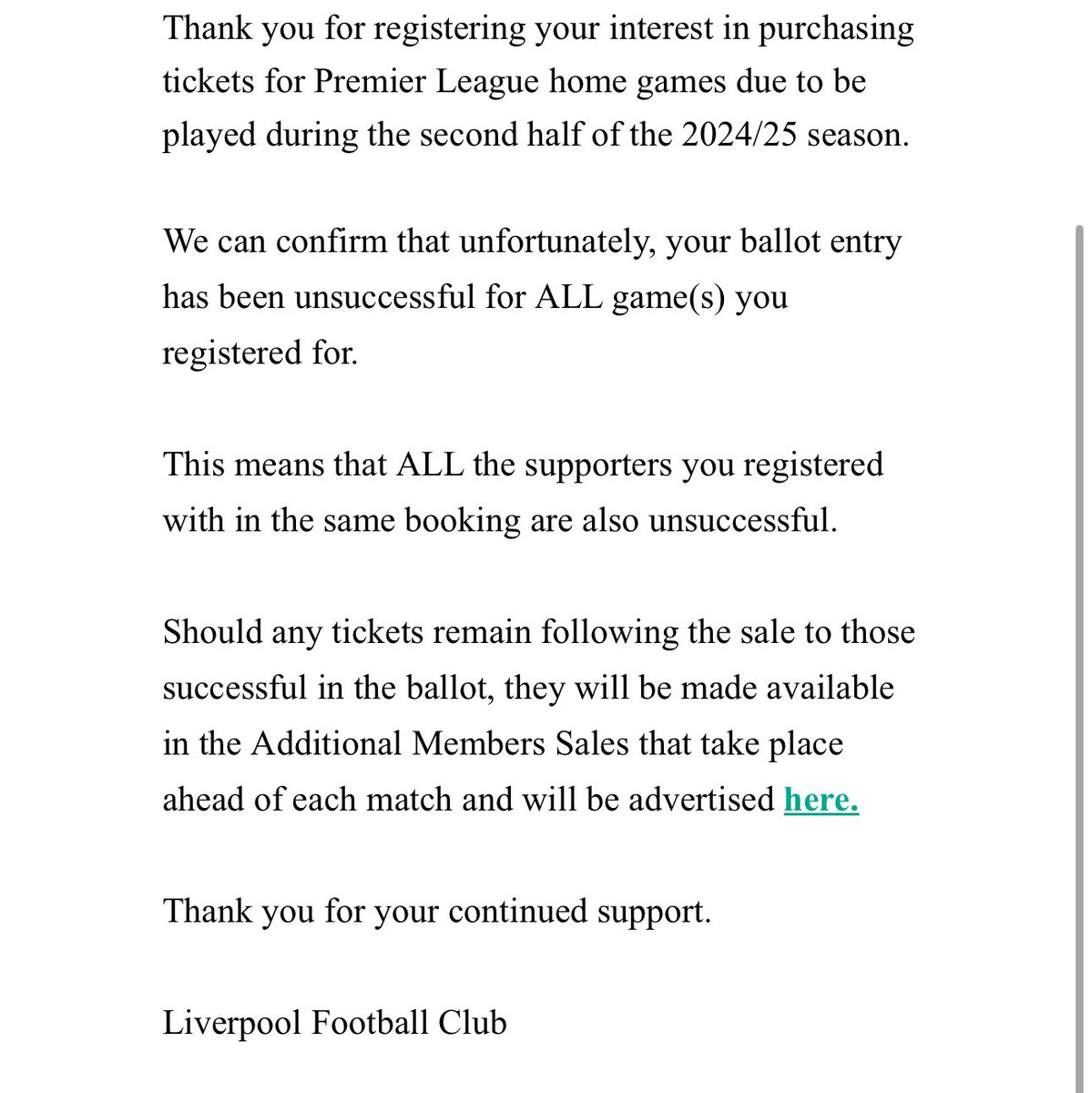 BenMurray1990's tweet photo. @LFC two years without a ticket on the ballots.. funny that the same touts can some how get you access. 

Won’t be renewing next year it’s a joke. https://t.co/UX1h2lC8k9