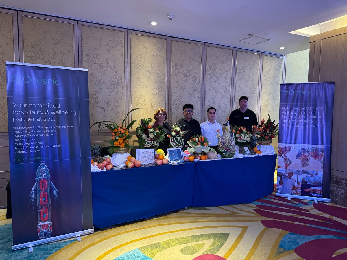 Oceanic_MS's tweet photo. Our Oceanic Hospitality Training Centre Team attending the Kyklades Maritime Officers &amp; Crew Conference in Manila, Thursday 7 November.
It is always a great pleasure attending our Clients' Crew Conferences and discussing with them about our services and support we can provide. https://t.co/1jQl0bbO1l