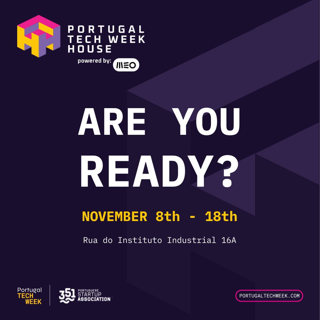 PT_TechWeek's tweet image. ARE YOU READY??? 🚀

Portugal Tech Week House powered by MEO starts this Friday, November 8th! Talks, workshops, networking, and more—all free and open to the tech community! 🌐

👉 Sign up: portugaltechweek.com/ptw-house-powe…

#PortugalTechWeek #PTWHouse #Innovation