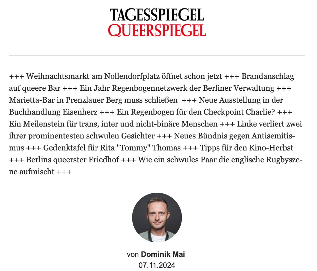 Corinna von Bodisco (@cora_vb) on Twitter photo Premiere beim <a href="/Queerspiegel/">Queerspiegel</a> Newsletter von <a href="/dominikmai/">Dominik Mai</a> 🌈 Sehr lesenswert! newsletter.tagesspiegel.de/queerspiegel Premiere beim <a href="/Queerspiegel/">Queerspiegel</a> Newsletter von <a href="/dominikmai/">Dominik Mai</a> 🌈 Sehr lesenswert! newsletter.tagesspiegel.de/queerspiegel