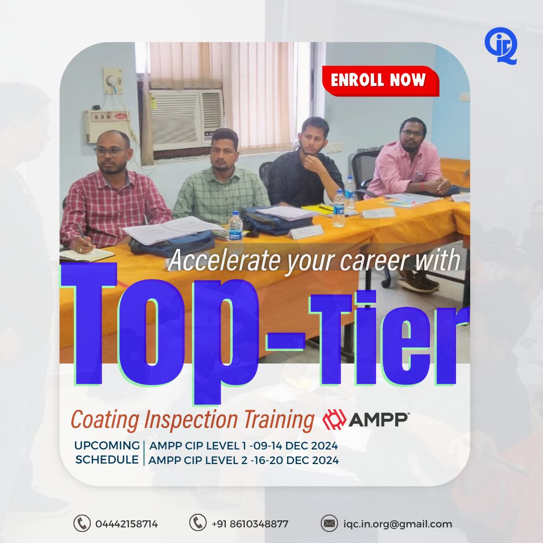 org_iqc's tweet photo. Eager to Take the #NextStep Toward Your Future? #JoinUs for @AMPP #Coating #InspectionProgram (#CIP) Training in Chennai!
Gain hands-on #expertise and #globalcertification with #IQC, #supporting your #careerjourney every step of the way.
#IQC #CoatingInspection #CIPTraining https://t.co/HTrBMUrFxI
