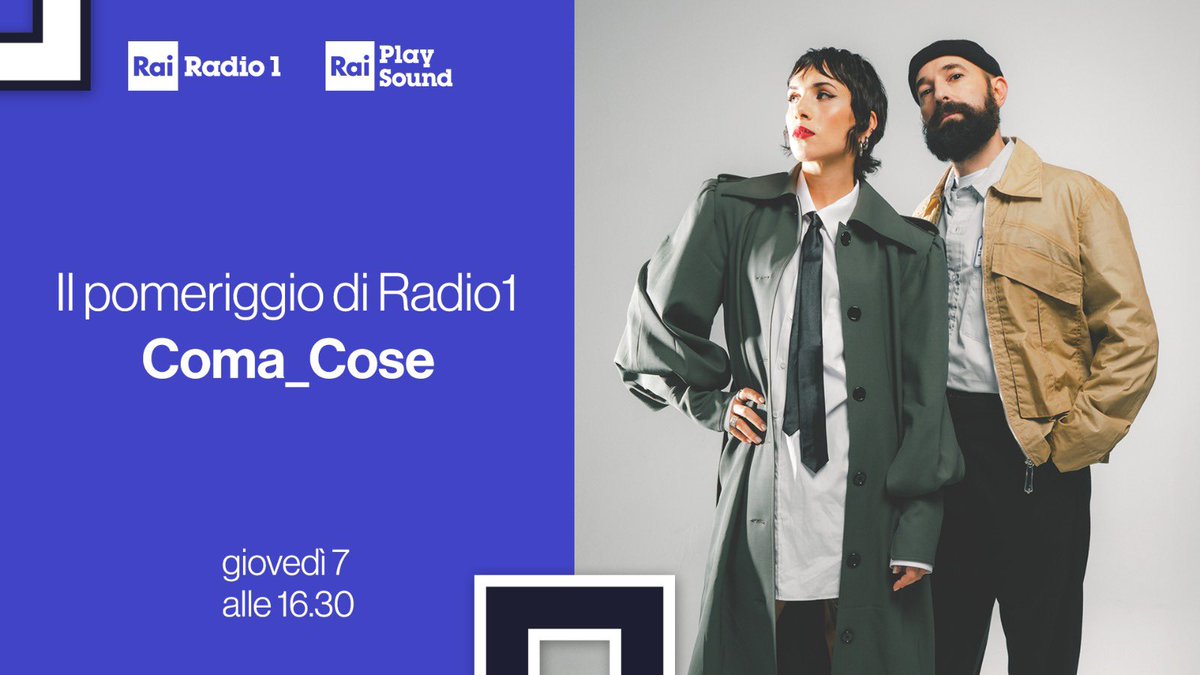 ❇️ A #IlPomeriggioDiRadio1 ci sono i <a href="/coma_cose/">coma_cose</a> con il loro nuovo singolo #PostiVuoti 🎵

🎧 Ascolta dalle 16:30 su #Radio1 e <a href="/raiplaysound/">RaiPlay Sound</a> con Massimo Giraldi, <a href="/detommasi_de/">Claudio de Tommasi</a> e <a href="/SimonaArrigoni1/">SimonaArrigoni</a> 
👉 raiplaysound.it/radio1