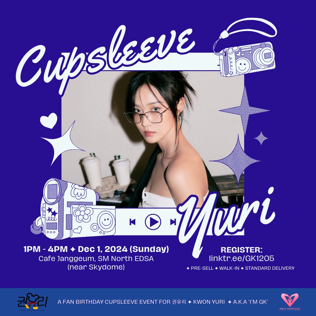 KwonYuriPH1205's tweet photo. [#Cupsleeve]🇵🇭

PH SONE, you are invited! Don't miss out! come &amp; join us to celebrate #KwonYuri's upcoming b-day! 🎉🧧

📅Dec. 1 (Sun)
⏲️1PM-4PM
📍Cafe Janggeum,SM North

👉Registration &amp; for more info: https://t.co/RHrOwOPItt
🤌Deadline of Registration: Nov.15

#유리 #SNSD #SONE https://t.co/chw6SYSIY1