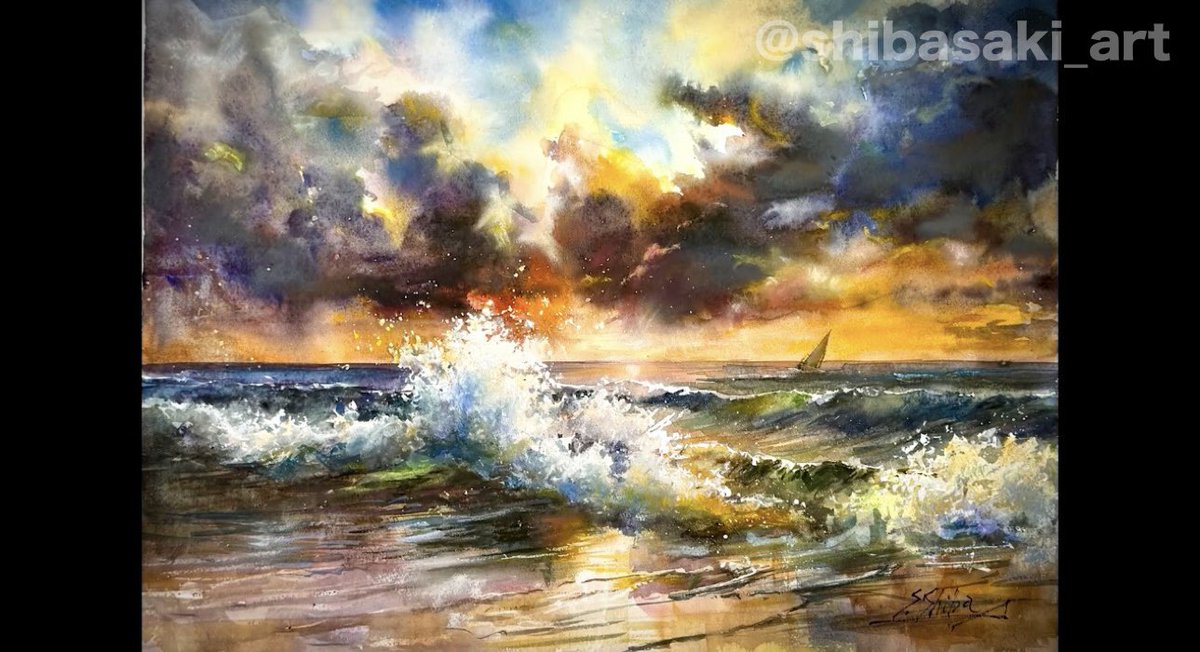 水彩画　絵画　 「化粧直し」