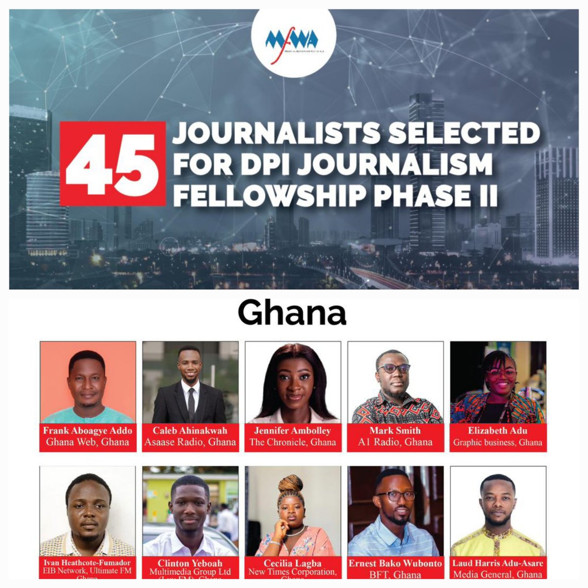 CJNGhana's tweet photo. Congrats to our members @CalebAhinakwah &amp; @10thmay_finest on their selection to the Digital Public Infrastructure Journalism Fellowship under the @TheMFWA. Your dedication to impactful climate reporting continues to make waves. https://t.co/7VeHJahRLX