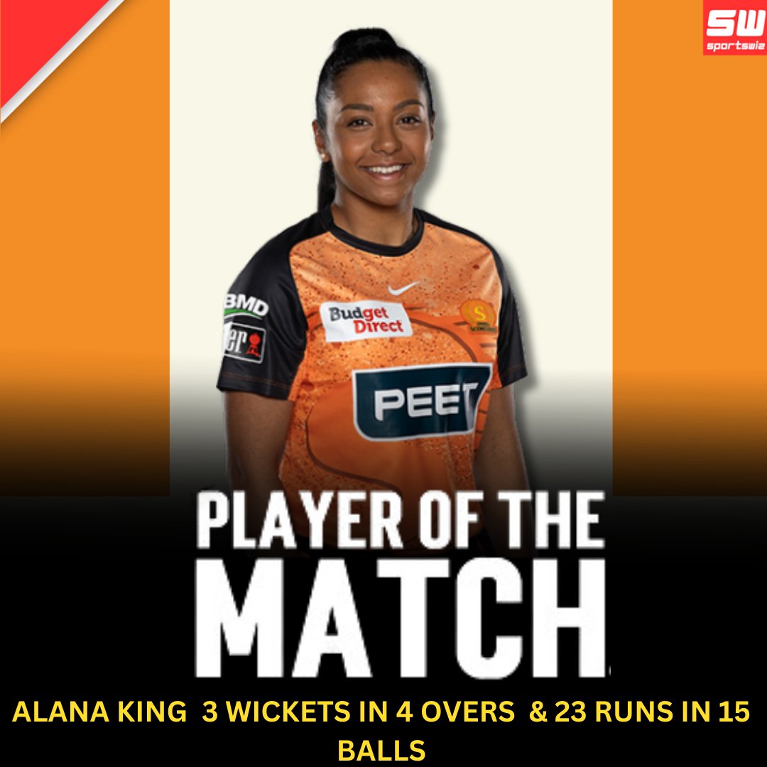 mysportswiz's tweet photo. Alana King shines as the Player of the Match with a stellar performance – 3 wickets in 4 overs and a quick-fire 23 runs off 15 balls! 🌟🔥 Dominating all-around! 🏏 #PlayerOfTheMatch #AlanaKing
https://t.co/kCz3JZ0AZr
#WBBL #SophieDevine #Wpl20 #AliceCapsey #PerthScorchers #WBBL10 #GlennMaxwell #ThunderBBL #BirbaneHeat #SydneyThunders #Heat #HeatherKnight #Shreyasiyer #WIvsENG #BorderGavaskarTrophy #DhruvJurel #RanjiTrophy