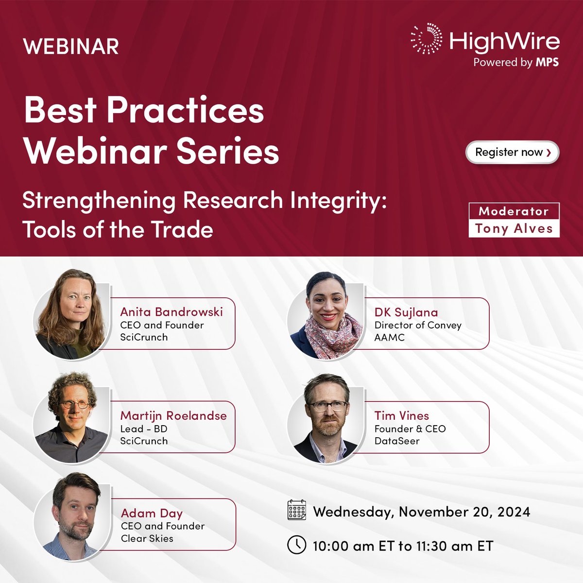Join us for our webinar, "Strengthening Research Integrity: Tools of the Trade".

Our panelists will talk about innovative software solutions designed to assess research rigor, detect misconduct, &amp; promote research reporting.  mpslimited.zoom.us/webinar/regist…

#webinar #researchintegrity