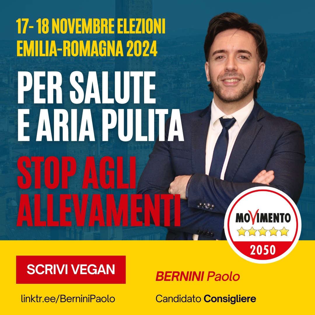 ARIA TOSSICA IN REGIONE. Gli allevamenti sono una delle cause principali della pessima qualità dell'aria nella Regione Emilia-Romagna. 

Scegli chi fa la differenza. Scrivi #VEGAN
e fai una X sul simbolo del <a href="/Mov5Stelle/">MoVimento 5 Stelle</a>  il 17 e 18 novembre alle elezioni regionali.