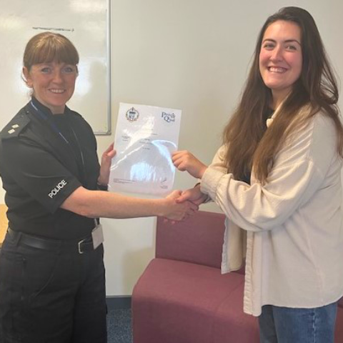 KabsecTraining's tweet photo. 🎉 Congrats to Cleveland Police officers Steve Cranston &amp; Robyn Smith! Steve earned a Level 5 Diploma in Crime Prevention, while Robyn completed her Level 4 course. Thanks to KABSEC Training for support. Certificates presented by Inspector Fay Cole. Well done! 👏 #CrimePrevention https://t.co/CcjWE3i6rU
