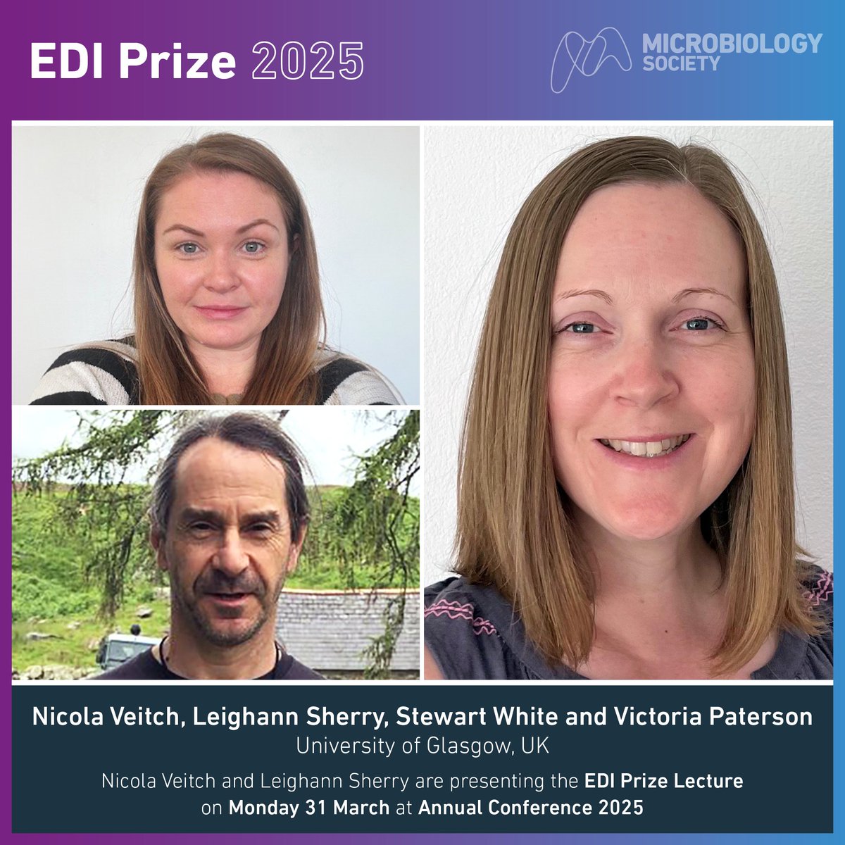 Microbiology Society (@microbiosoc) on Twitter photo Equality, Diversity and Inclusion Prize 2025: Professor Nicola Veitch (@NicolaVeitchUoG), Dr Leighann Sherry (@LeighannSherry), Dr Stewart White and Dr Victoria Paterson, University of Glasgow, UK (<a href="/UofGlasgow/">University of Glasgow</a>) Equality, Diversity and Inclusion Prize 2025: Professor Nicola Veitch (@NicolaVeitchUoG), Dr Leighann Sherry (@LeighannSherry), Dr Stewart White and Dr Victoria Paterson, University of Glasgow, UK (<a href="/UofGlasgow/">University of Glasgow</a>)