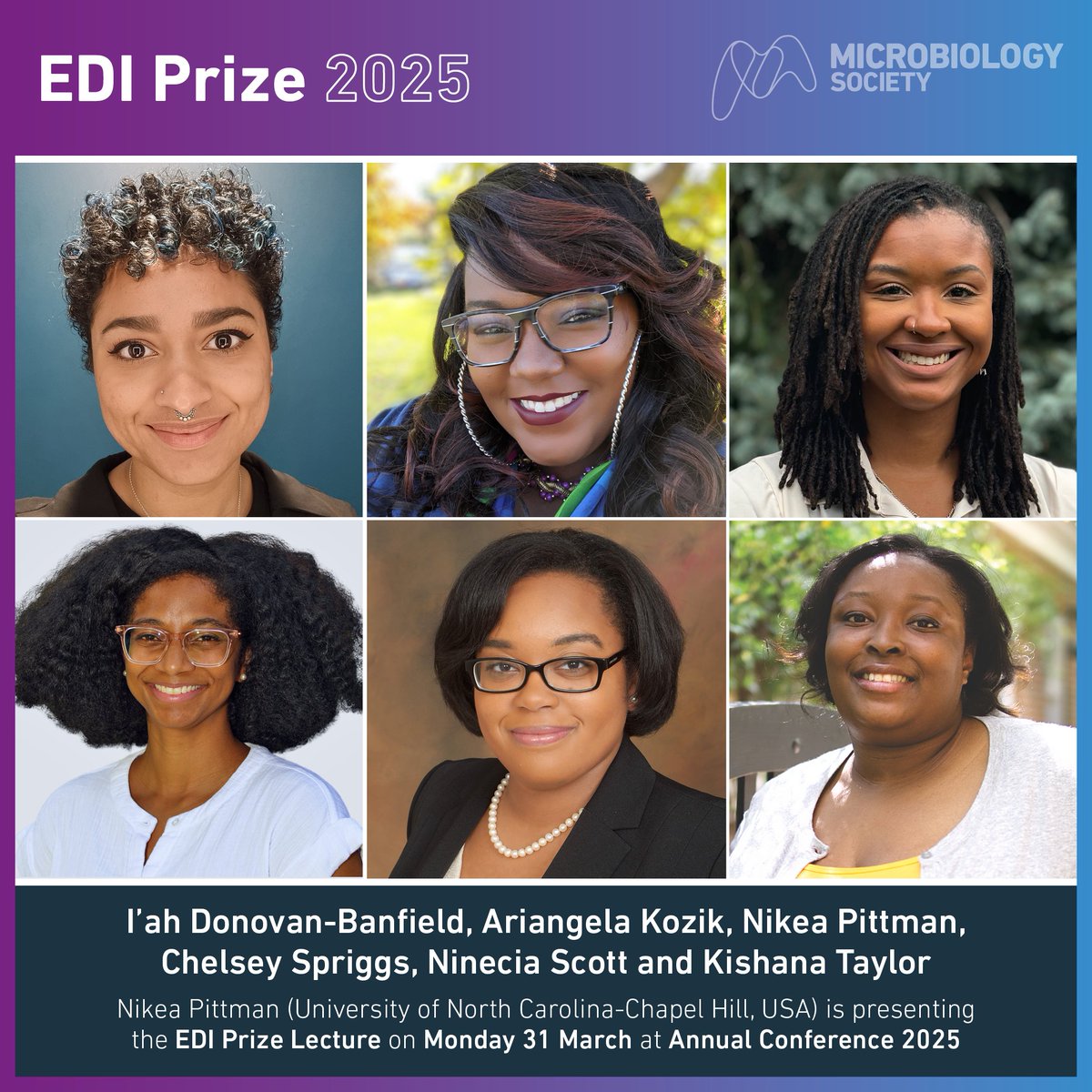 Microbiology Society (@microbiosoc) on Twitter photo Equality, Diversity and Inclusion Prize 2025: I’ah Donovan-Banfield (@idb_virology), Dr Ariangela Kozik (@dr_kozik), Dr Nikea Pittman (@nikeapittman), Dr Chelsey Spriggs (<a href="/Dr_Sprggs/">Chelsey Spriggs, Ph.D.</a>), Dr Ninecia Scott and Dr Kishana Taylor (@kyt_thatsme). Equality, Diversity and Inclusion Prize 2025: I’ah Donovan-Banfield (@idb_virology), Dr Ariangela Kozik (@dr_kozik), Dr Nikea Pittman (@nikeapittman), Dr Chelsey Spriggs (<a href="/Dr_Sprggs/">Chelsey Spriggs, Ph.D.</a>), Dr Ninecia Scott and Dr Kishana Taylor (@kyt_thatsme).