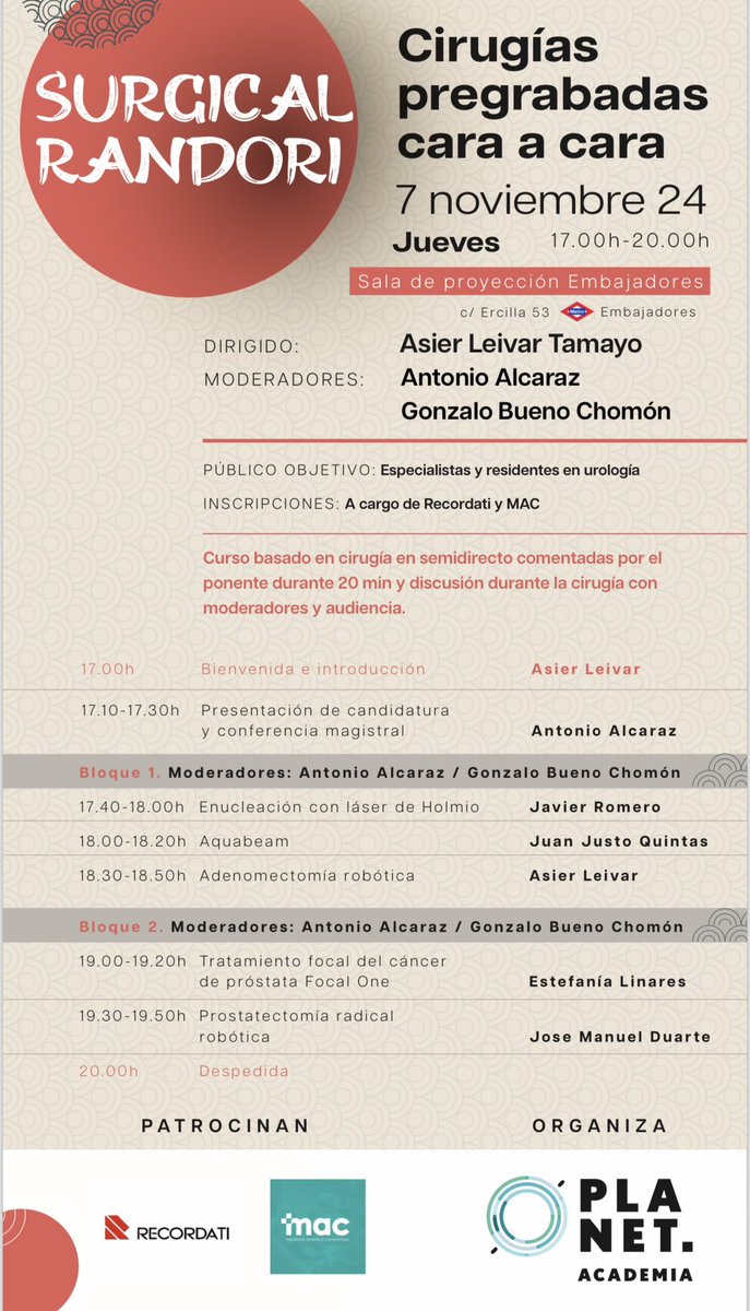 dr_romero_otero's tweet photo. Today we wait you in #Surgucal #Randori. We will be speaking about #prostate: me our #bph enucleation. With great friends and colleges @asierleivar @elinares13 @JustoQuintas @AntonioAlcarazA join us! https://t.co/P4FD2x9sL6