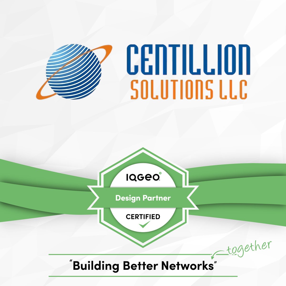 IQGeo_software's tweet image. Congratulations to Centillion Solutions for achieving the status of an IQGeo Certified Design Partner!

Stay tuned for more exciting certified partner announcements...

#IQGeoPartners #IQGeoCertifiedPartners #BuildingBetterNetworks #GeospatialSoftware
