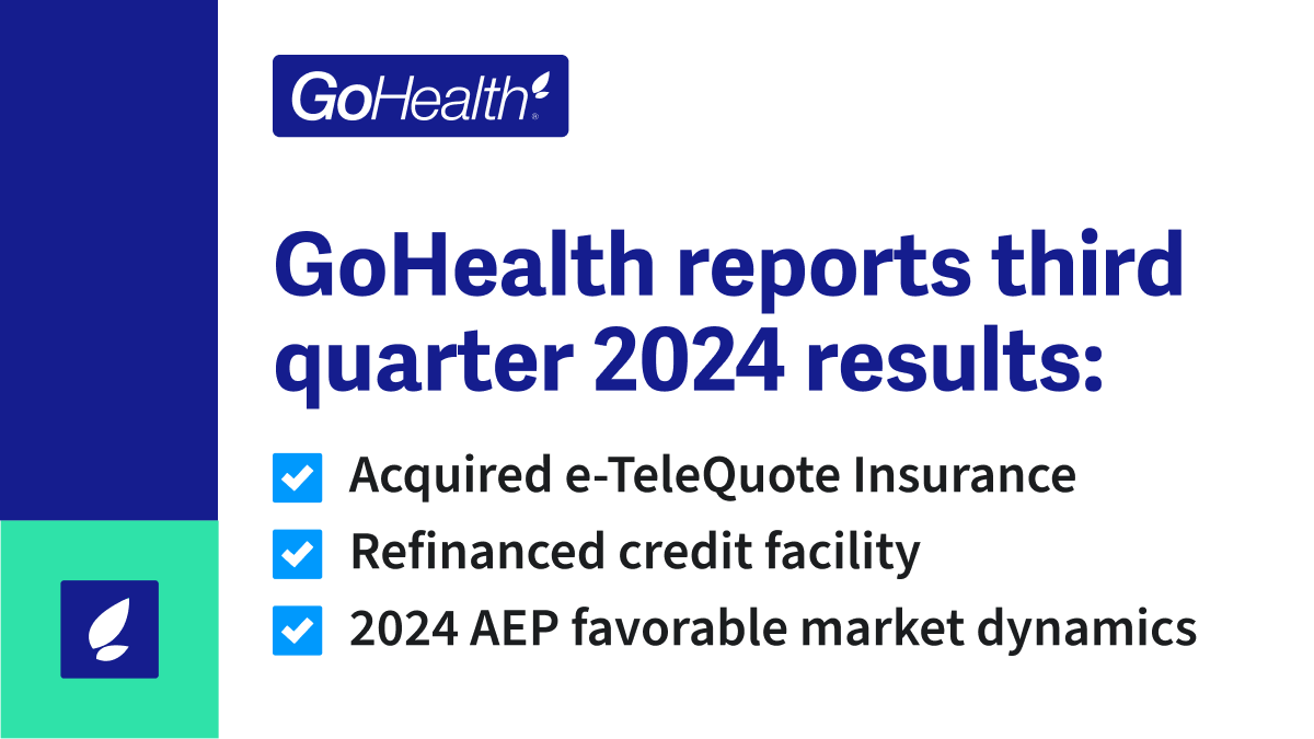 GoHealth (NASDAQ: $GOCO), today announced financial results for the three and nine months ended September 30, 2024. 

For more third-quarter highlights, read our latest press release: bit.ly/3YWbA43