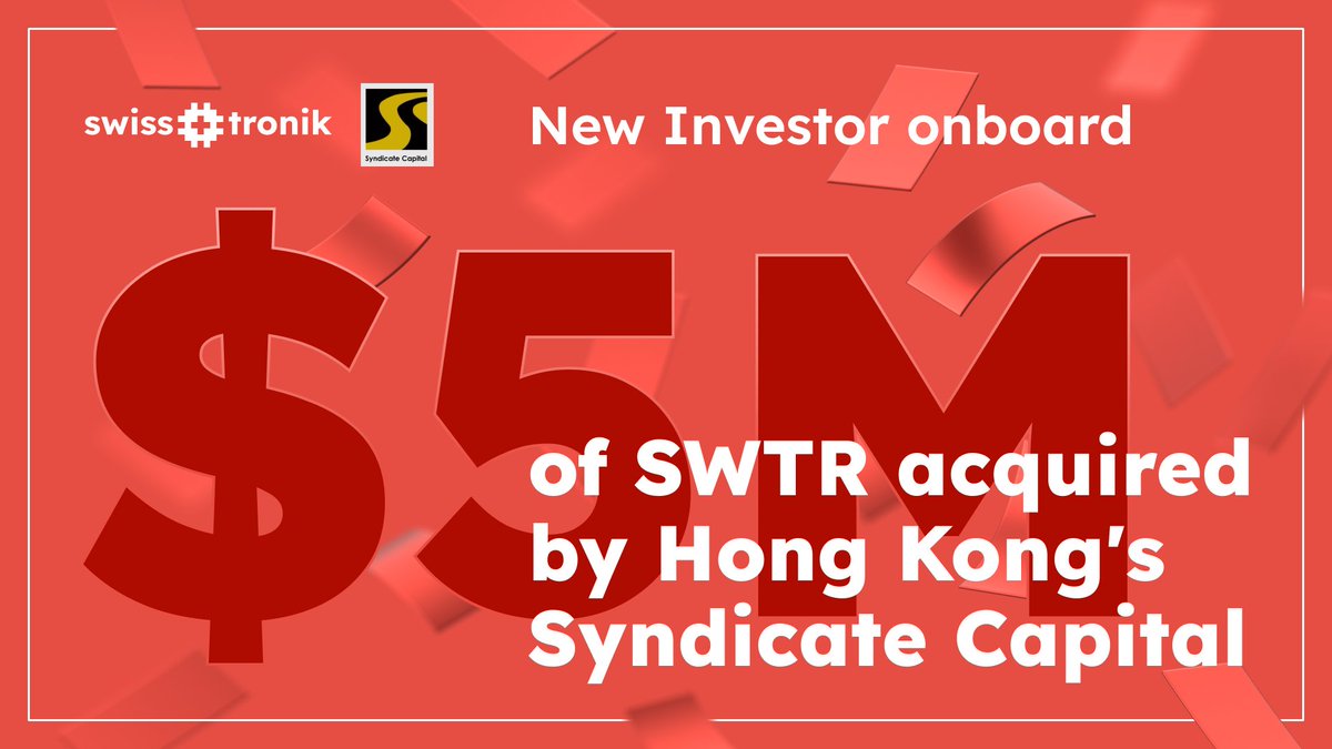 🥳💎 Big news! A major Hong Kong-based venture fund, Syndicate Capital, has  just acquired $5M worth of our SWTR tokens 🎉 This fund rarely deals with  Web3 projects, but they fell in