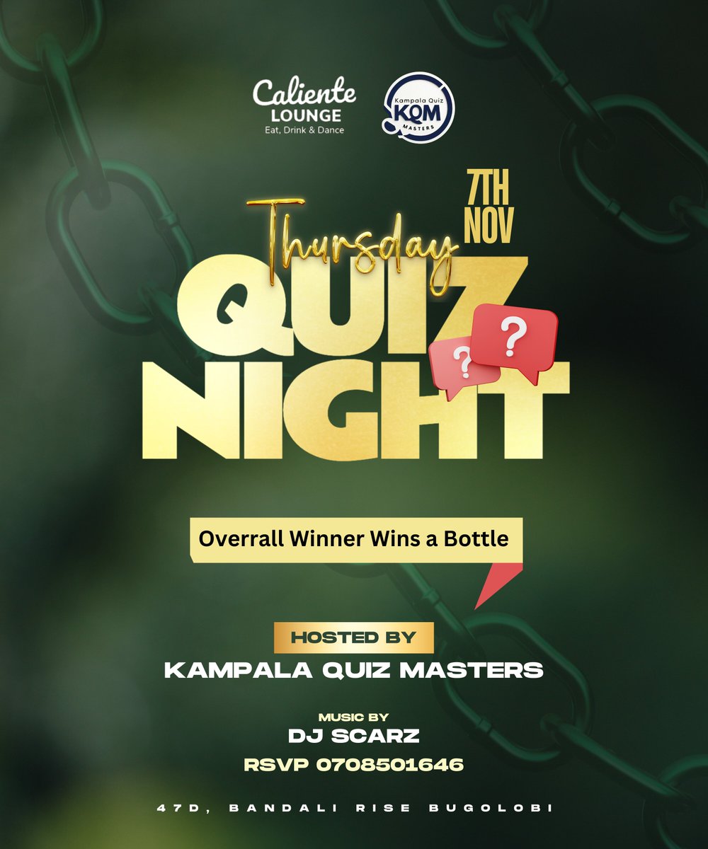 Looking a plan to unwind this Thursday stress…. Look no further than Caliente Thursday Quiz Nigh with the Kampala Quiz Master. Its all about having fun.