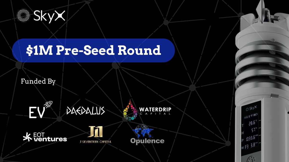 SkyX (@skyx_network) on Twitter photo We are excited to announce that we have successfully completed pre-seed round funding from <a href="/EV3ventures/">Escape Velocity</a> , <a href="/daedalus_angels/">Daedalus</a> , <a href="/waterdripfund/">Waterdrip Capital</a> , <a href="/peaq/">peaq</a> , <a href="/J17Crypto/">J17 Crypto</a> and Opulence!
SkyX is the ultimate solution of AI-Centric intelligent weather network, our mission is to reshape the We are excited to announce that we have successfully completed pre-seed round funding from <a href="/EV3ventures/">Escape Velocity</a> , <a href="/daedalus_angels/">Daedalus</a> , <a href="/waterdripfund/">Waterdrip Capital</a> , <a href="/peaq/">peaq</a> , <a href="/J17Crypto/">J17 Crypto</a> and Opulence!
SkyX is the ultimate solution of AI-Centric intelligent weather network, our mission is to reshape the