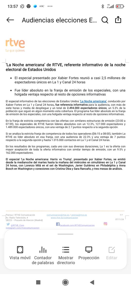 xabierfortes's tweet photo. El especial de @rtve sobre las elecciones americanas, líder destacado de audiencia! Gracias a todos los que lo han hecho posible, a todos los compañeros y compañeras. Ha valido la pena el esfuerzo! Siempre con la radiotelevisión pública. Siempre con el servicio público de @rtve https://t.co/AHeTnMMDww