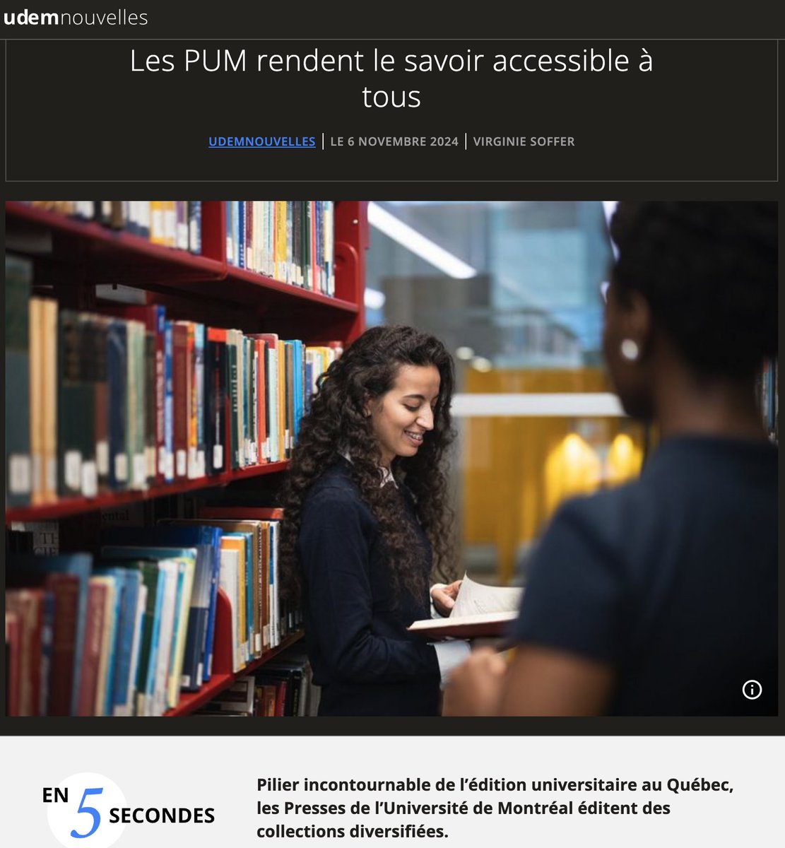 Pour UdeM Nouvelles, Virginie Soffer s'est entretenue avec Francis Gingras, directeur scientifique des Presses de l'Université de Montréal, au sujet de plusieurs projets récents menés par notre maison d'édition. pum.umontreal.ca/nouvelles/les_…