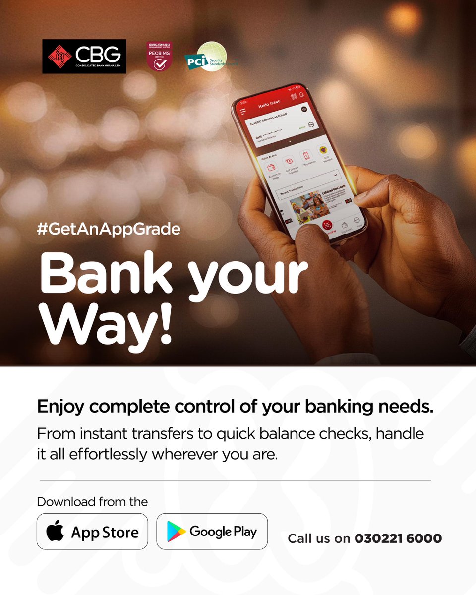 CBGBankLtd's tweet photo. Experience superior banking at your fingertips with the new ๐๐๐ ๐๐จ๐๐ข๐ฅ๐ ๐๐ฉ๐ฉ! Simplified, secure, and designed to fit your lifestyle.
๐ซ๐๐๐๐๐๐๐
๐๐๐: https://t.co/3mYt1QolL8
#GetAnAppGrade
#WeStandWithYou https://t.co/WW5ne8prpc